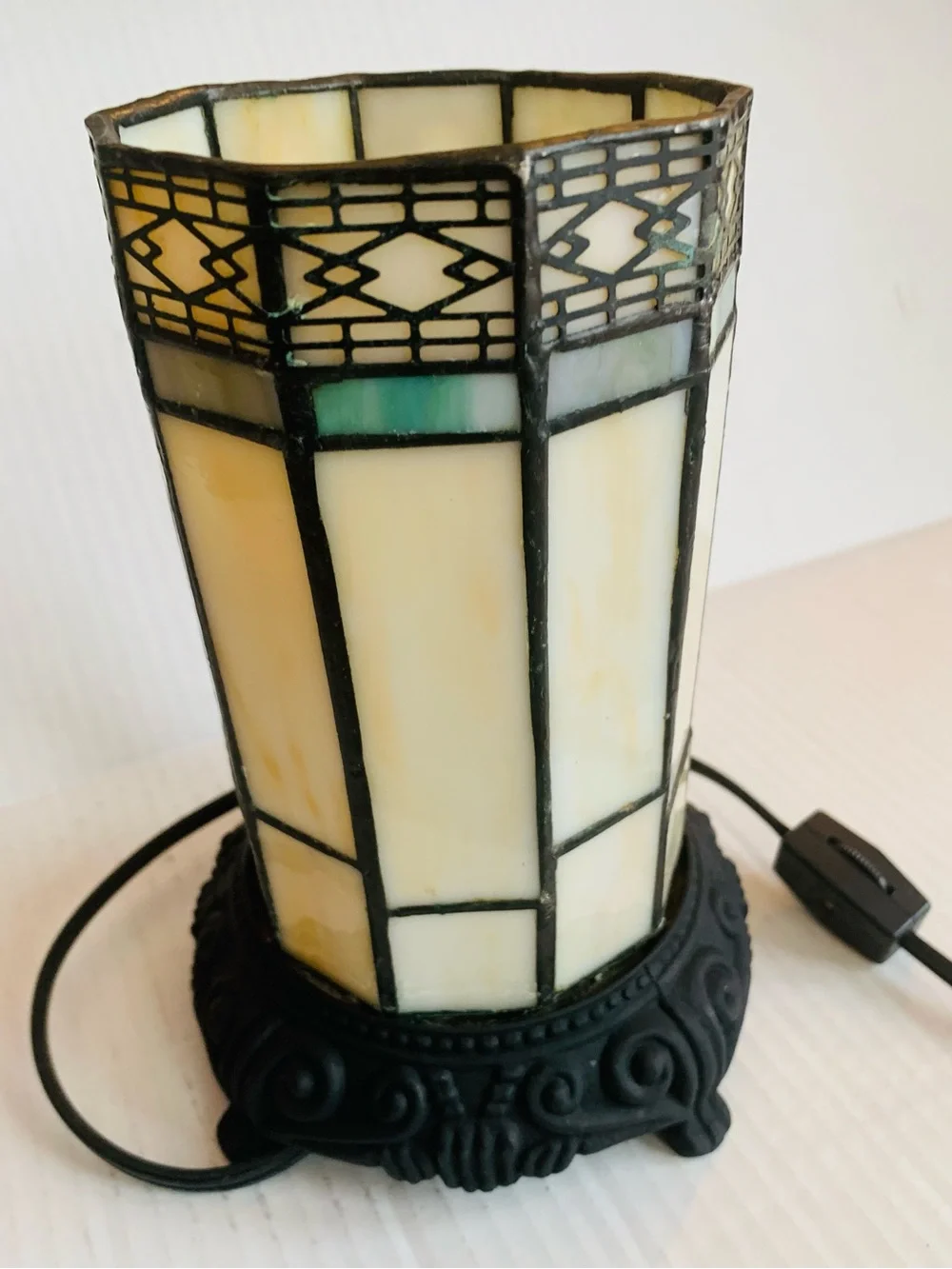 Tiffany Style Stained Glass Cylinder Table Lamp Geometric Pattern 8